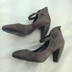 Max Studio Womens Beset Dark Brown Leather Mary Janes Cone Heels Size 7.5 M